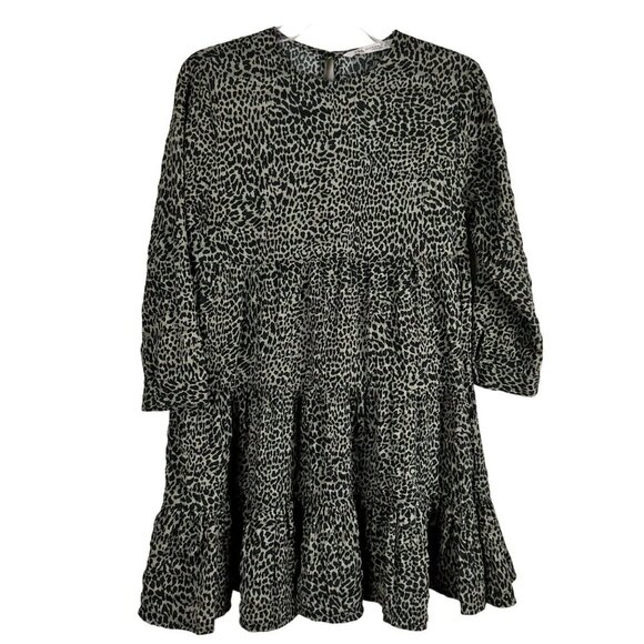 2/$30 Zara Grey Leopard Animal Print Ruffle Trim Mini Dress Size XS - Picture 2 of 11
